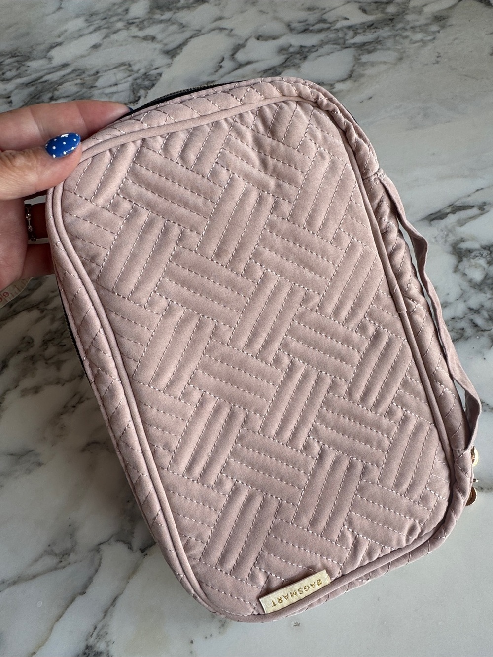 BAGSMART Quilted Blush Pink Travel Jewelry Organizer Case Carry Strap